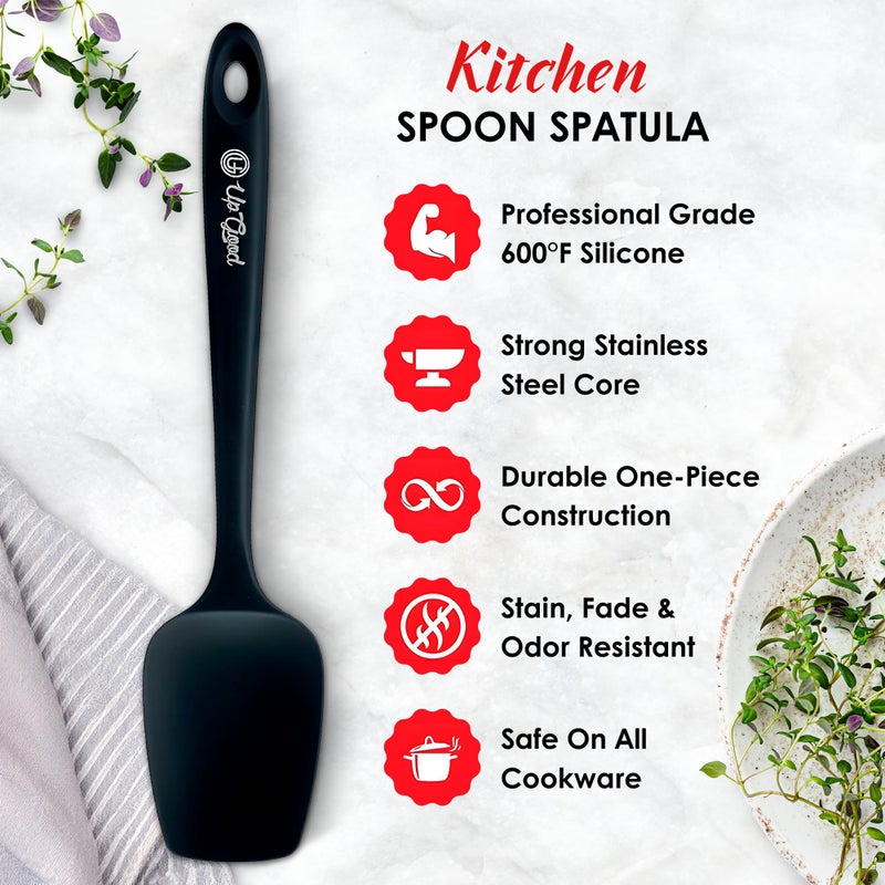 UpGood Silicone Spoon Spatula - 600ÂºF Heat-Resistant Non-Stick Rubber Spoonula | Use as Silicone Kitchen Scraper Utensil - Baking and Cooking Strong Stainless Steel Core | UpGood Kitchen Utensils, (Black) - Image 2